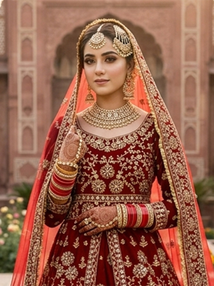 Marron 9000 markable Velvet Embroidery Zari Zardosi Sequins Wedding Reception Party Festival Heavy Border Lehenga Choli