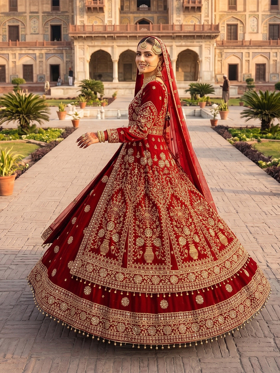 Marron 9000 markable Velvet Embroidery Zari Zardosi Sequins Wedding Reception Party Festival Heavy Border Lehenga Choli
