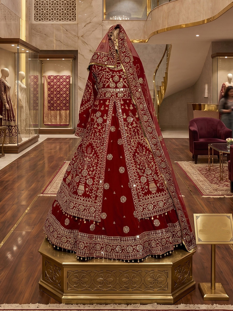 Marron 9000 markable Velvet Embroidery Zari Zardosi Sequins Wedding Reception Party Festival Heavy Border Lehenga Choli