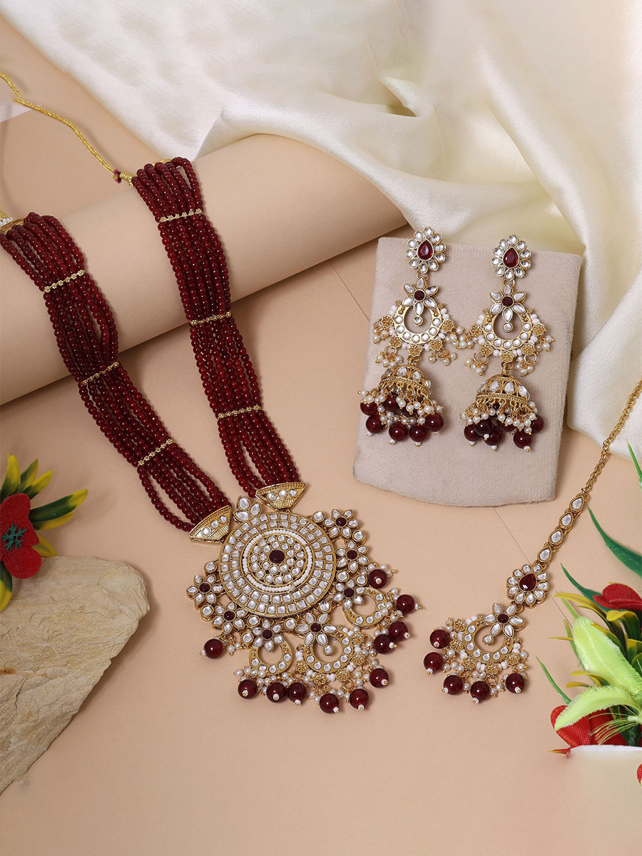 Marron Alloy Metal Wedding Festival Party Wear Kundan Necklace