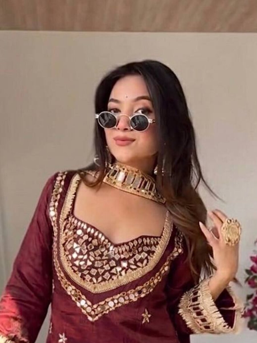 Marron Fendi Silk Embroidery Zari Lace Work Wedding Party Festival Casual Ready Palazzo Pant Salwar Kameez