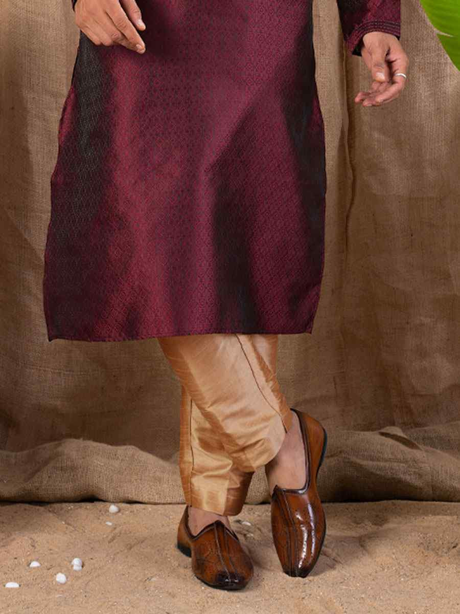Marron Jacquard Embroidery Festival Wedding Party Mens Kurta