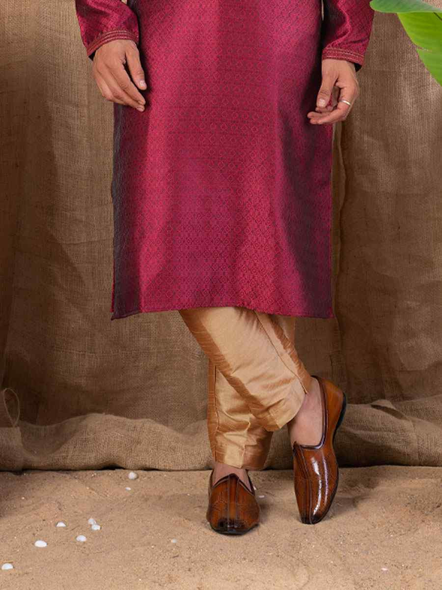 Marron Jacquard Embroidery Festival Wedding Party Mens Kurta