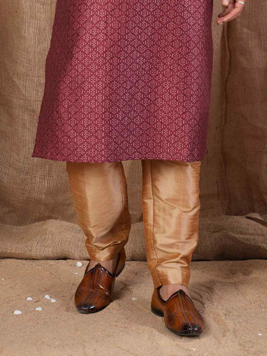 Marron Jacquard Embroidery Festival Wedding Party Mens Kurta