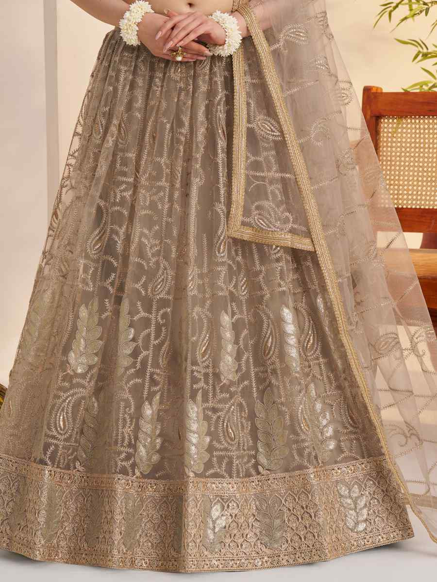 Matelic Gray Net Embroidered Wedding Reception Festival Heavy Border Lehenga Choli