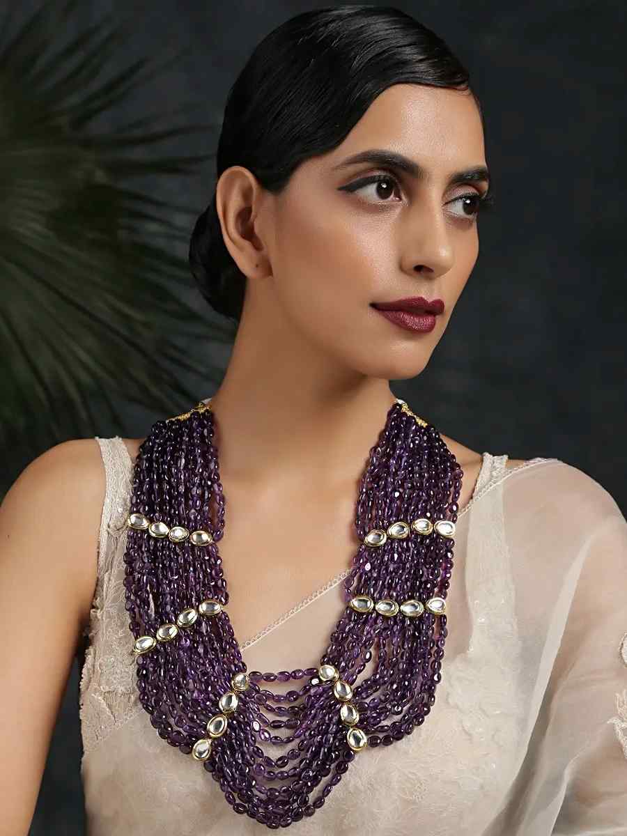 Mauve Alloy Wedding Wear Kundan Necklace
