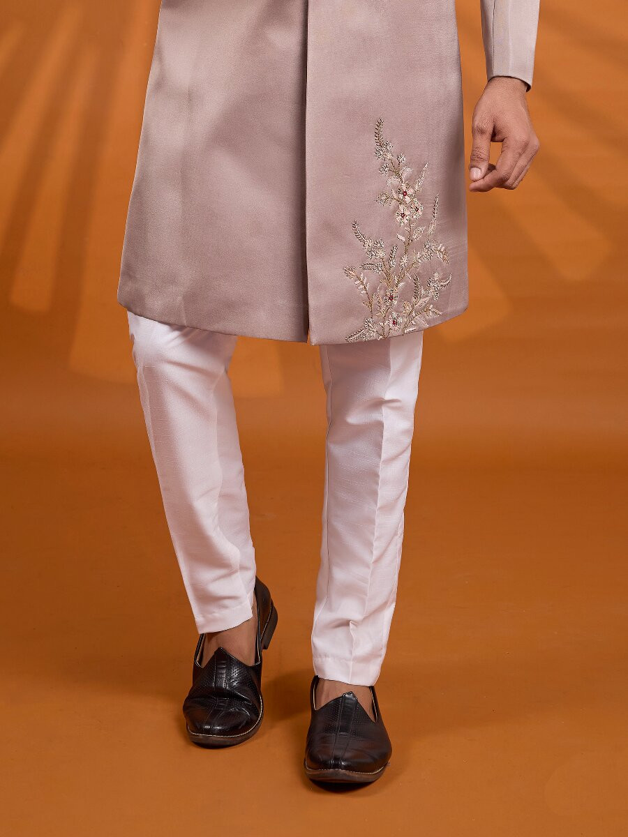 Mauve Art Silk Embroidered Computer Thread work Wedding Party Festival Groom Sherwani