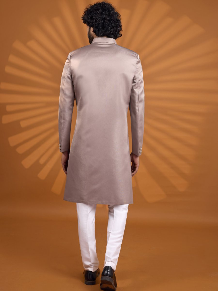 Mauve Art Silk Embroidered Computer Thread work Wedding Party Festival Groom Sherwani