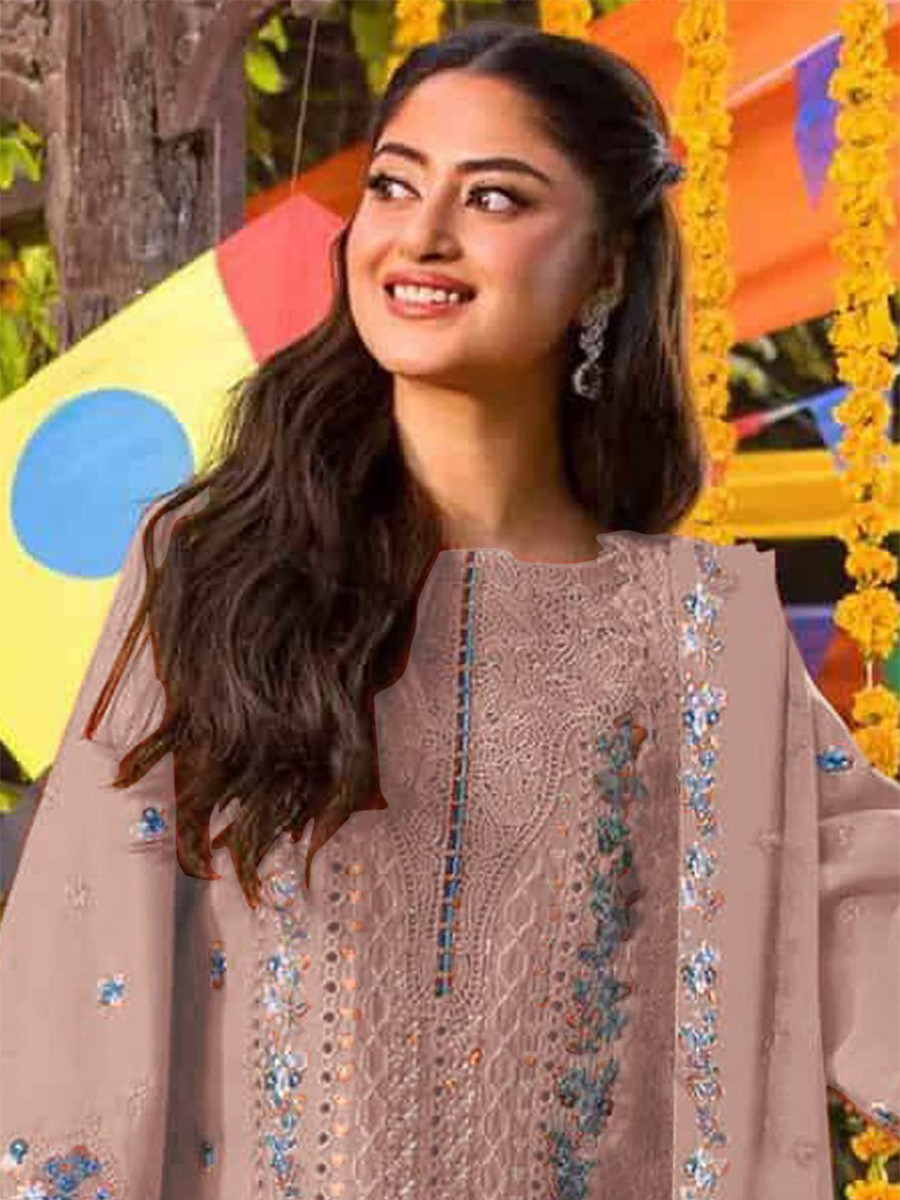Mauve Chiffon Embroidery Zari Sequins Wedding Party Festival Casual Palazzo Pant Salwar Kameez