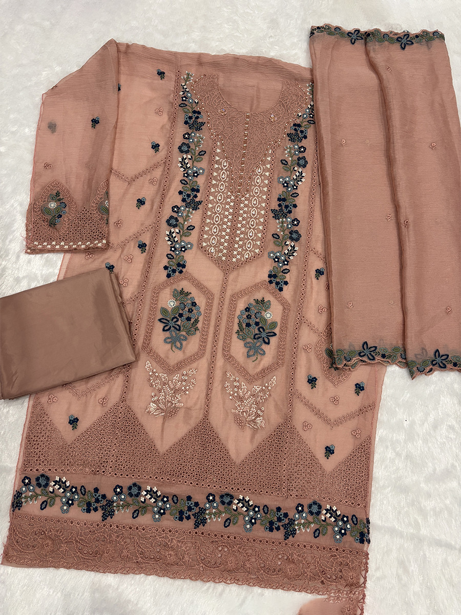 Mauve Chiffon Embroidery Zari Sequins Wedding Party Festival Casual Palazzo Pant Salwar Kameez
