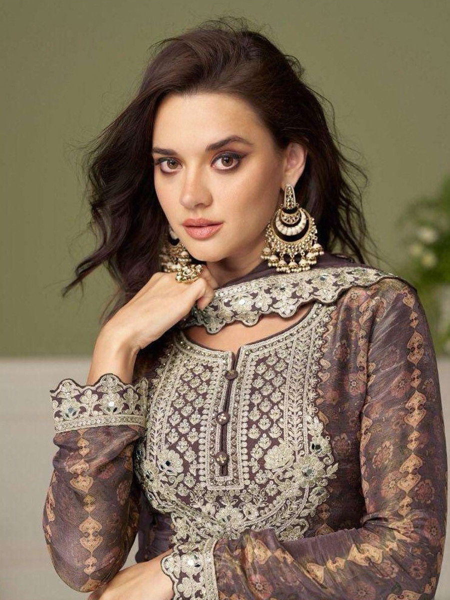 Mauve Chinon Embroidery Sequins Zari Wedding Party Festival Casual Ready Palazzo Pant Salwar Kameez