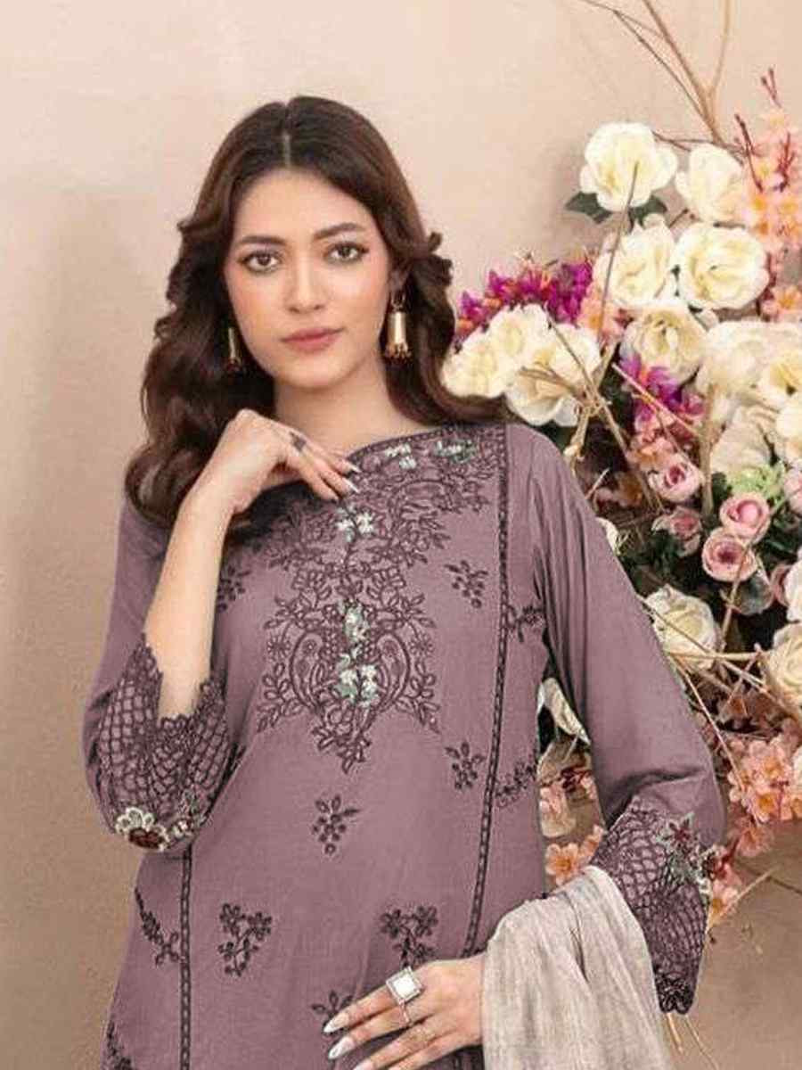 Mauve Cotton Embroidery Party Wedding Festival Casual Pant Salwar Kameez