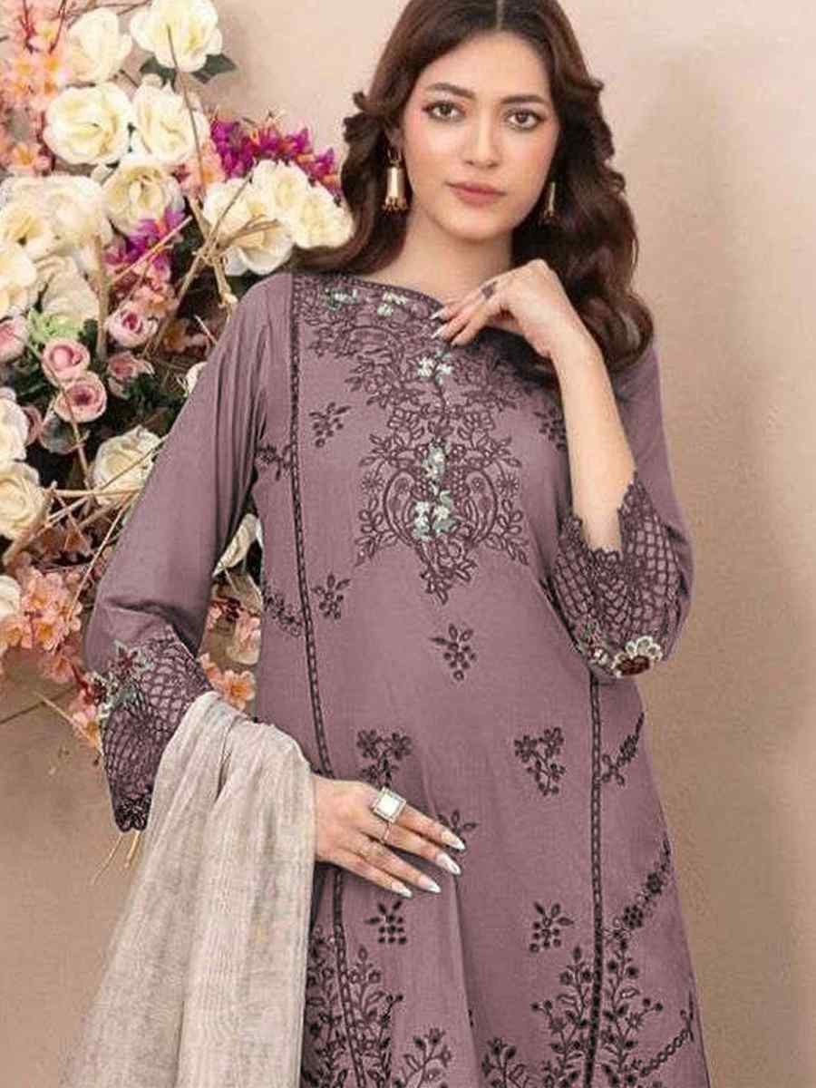 Mauve Cotton Embroidery Party Wedding Festival Casual Pant Salwar Kameez
