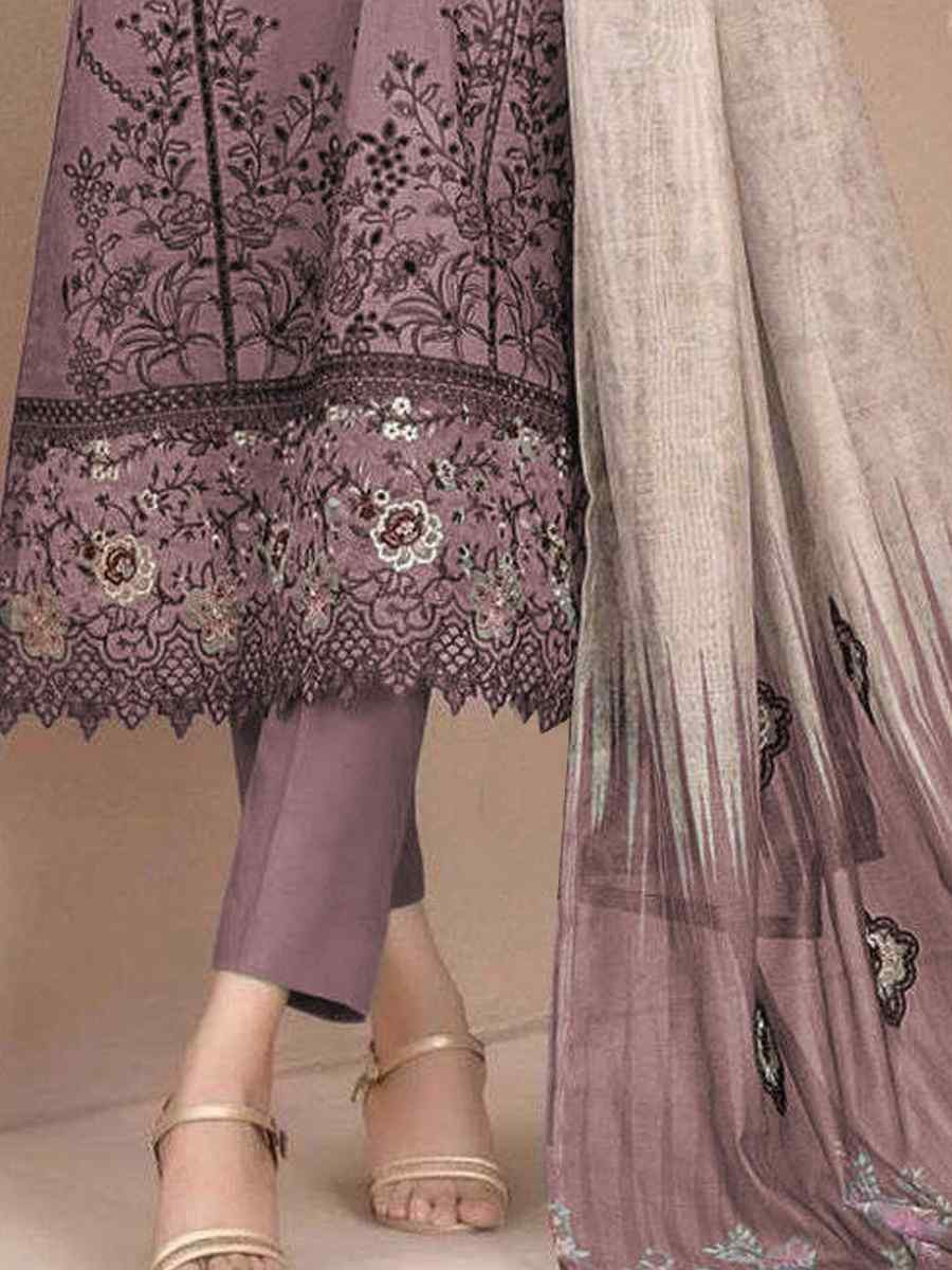 Mauve Cotton Embroidery Party Wedding Festival Casual Pant Salwar Kameez