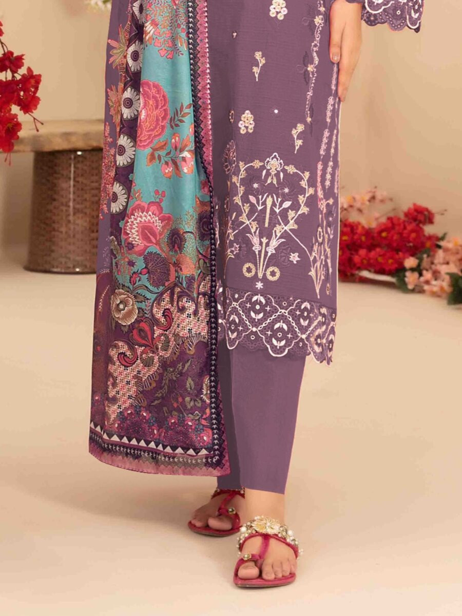 Mauve Cotton Embroidery Sequins Zari Wedding Party Festival Casual Pant Salwar Kameez