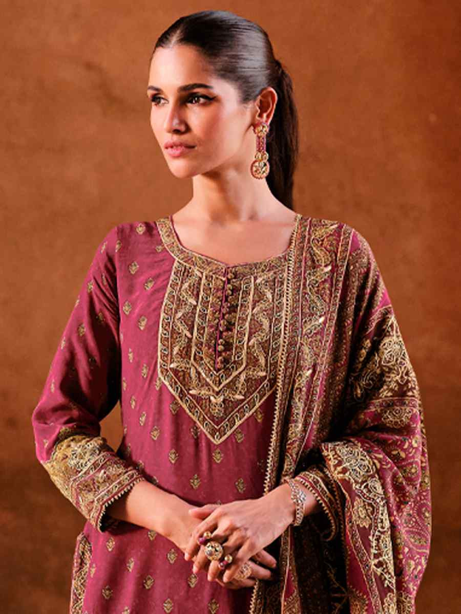 Mauve Crepe Embroidered Party Wedding Ready Sharara Pant Salwar Kameez
