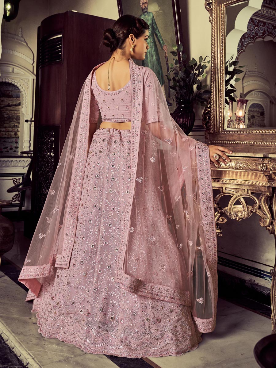 Mauve Georgette Embroidered Engagement Wedding Heavy Border Lehenga Choli