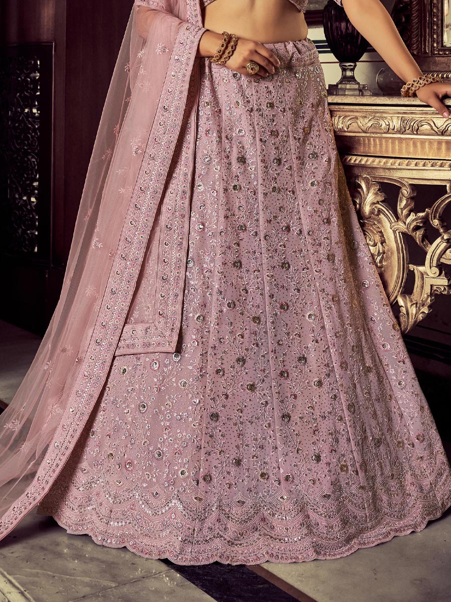 Mauve Georgette Embroidered Engagement Wedding Heavy Border Lehenga Choli