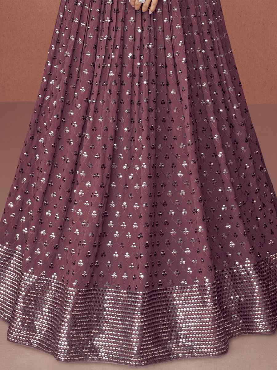 Mauve Georgette Embroidered Festival Wedding Anarkali Salwar Kameez