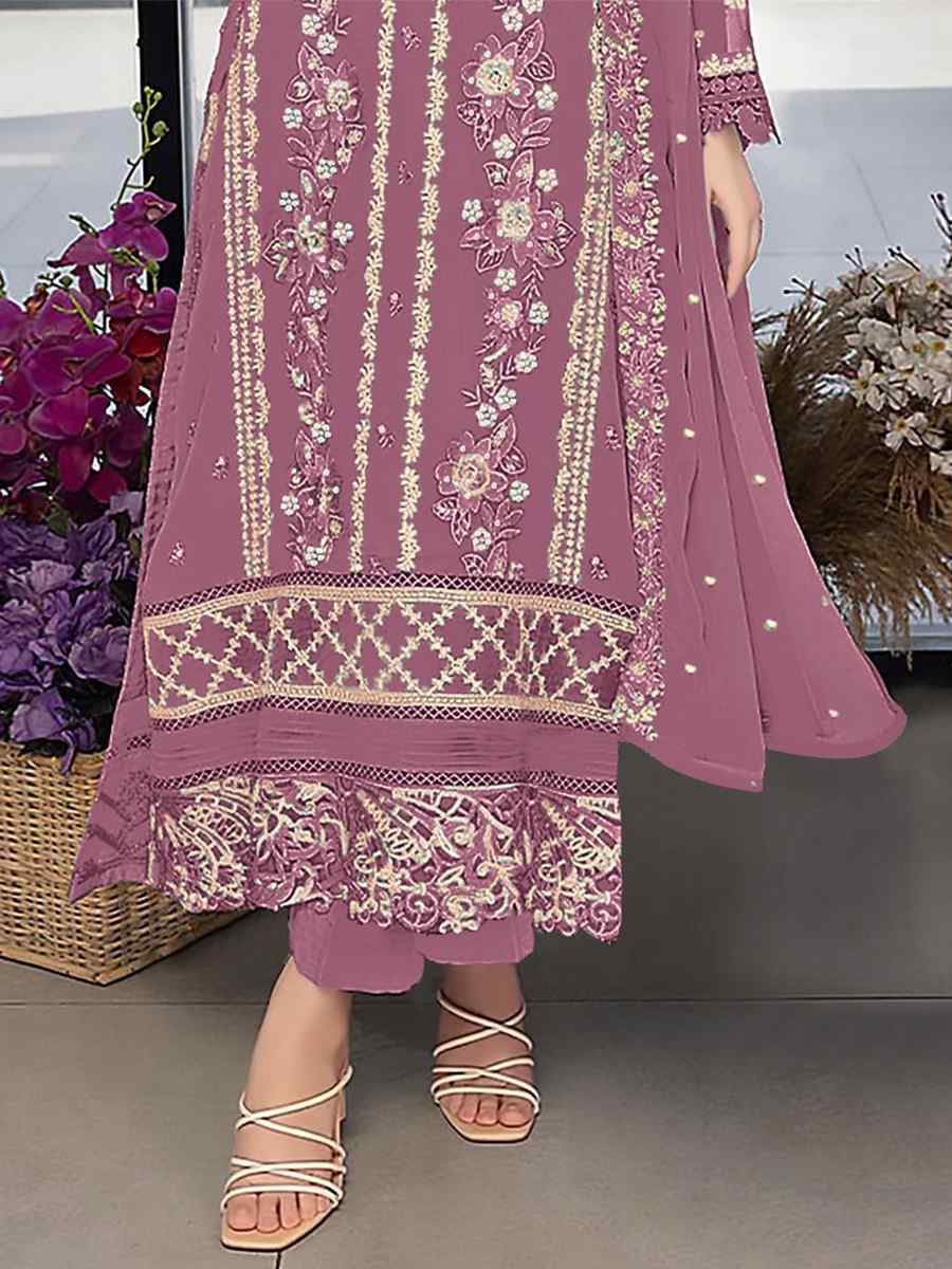 Mauve Georgette Embroidered Festival Wedding Pant Salwar Kameez