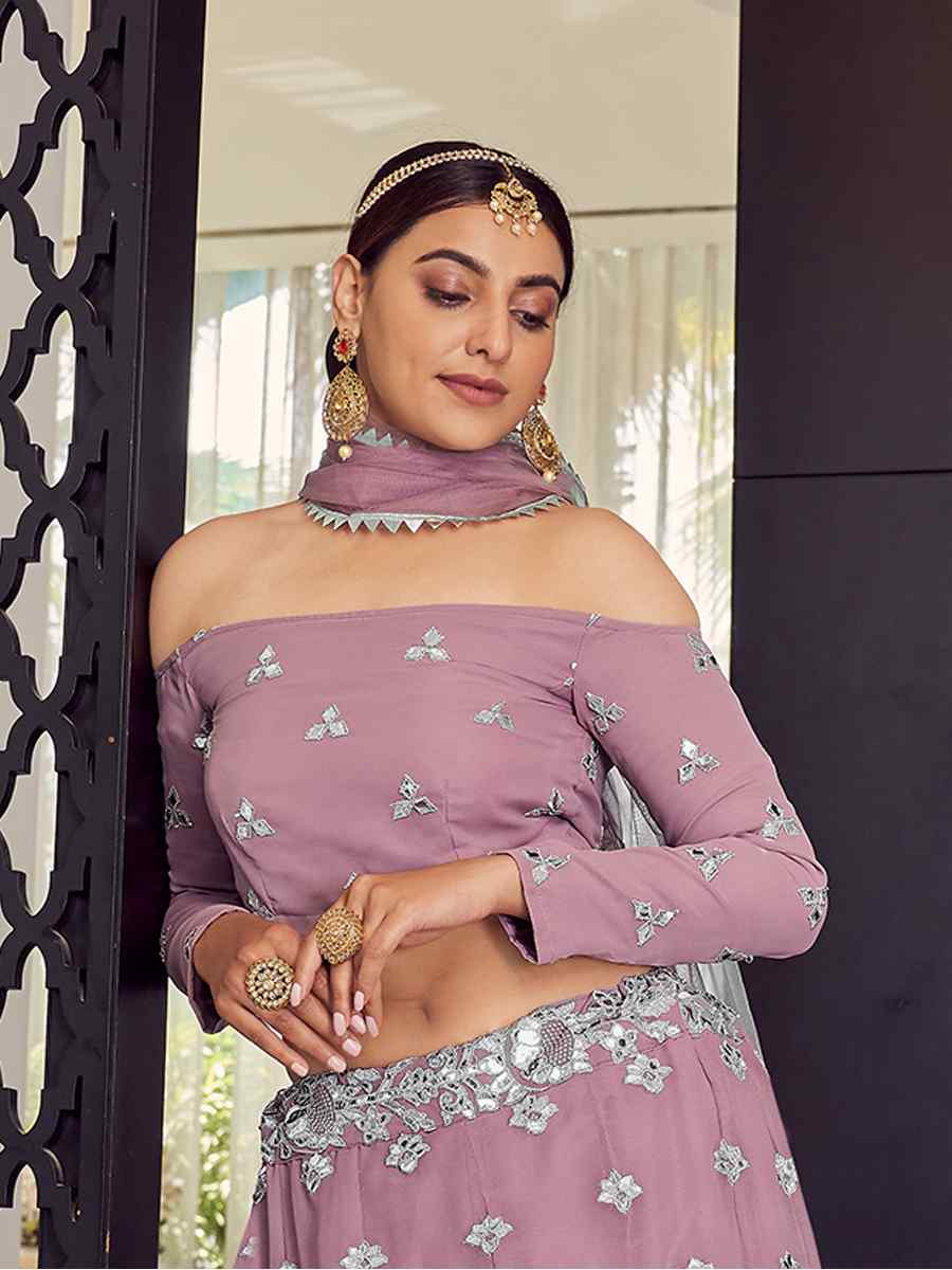 Mauve Georgette Zari Sequins Bridesmaid Reception Heavy Border Lehenga Choli