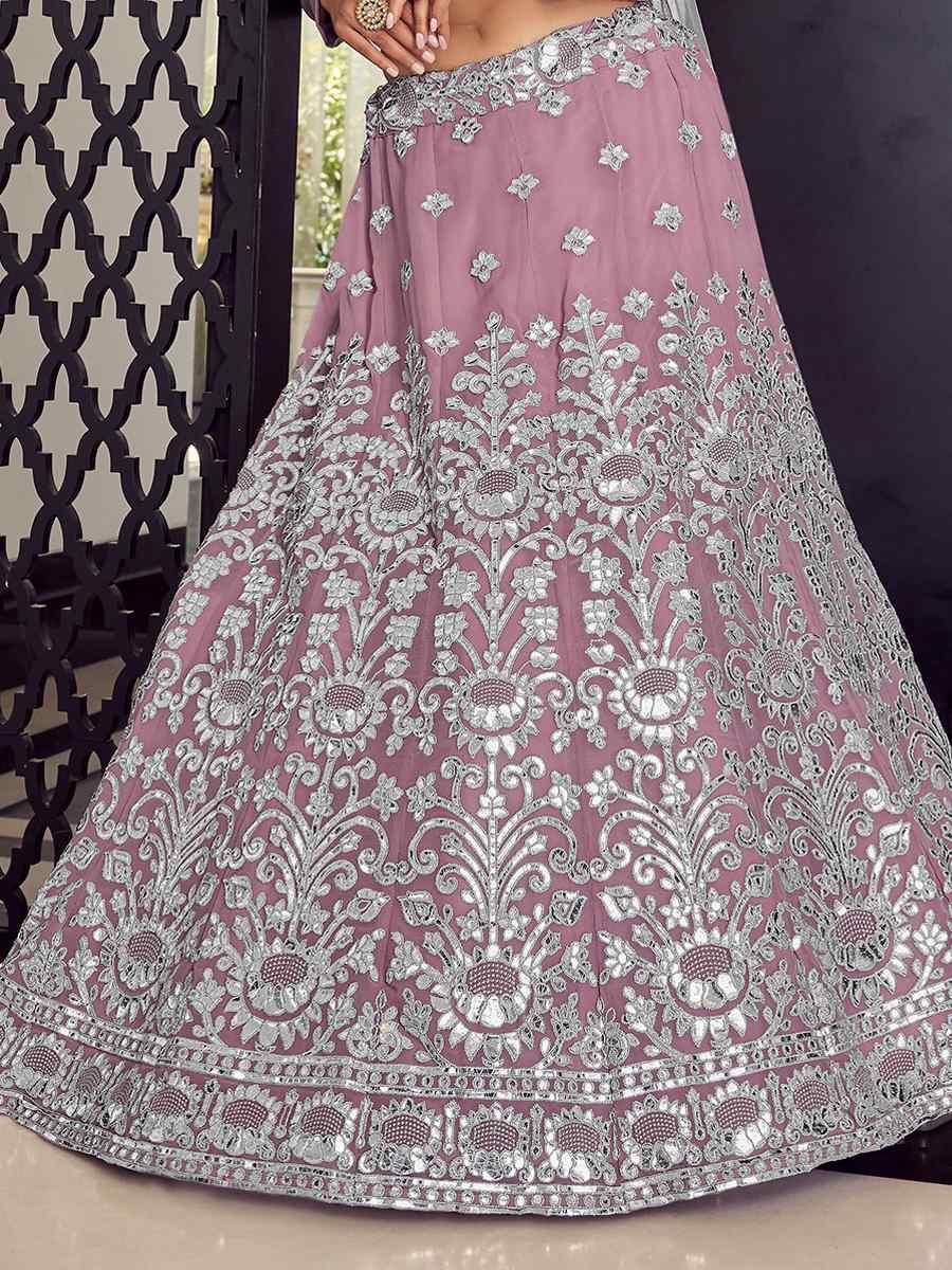 Mauve Georgette Zari Sequins Bridesmaid Reception Heavy Border Lehenga Choli