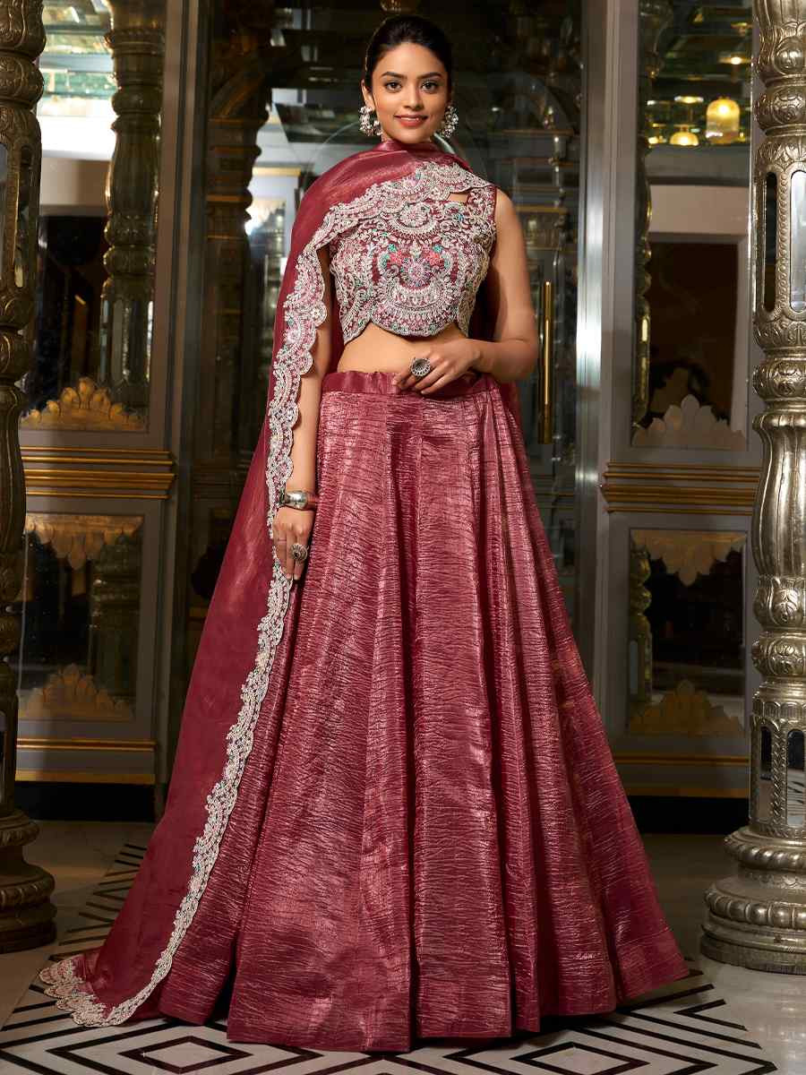 Mauve Gold Crush Embroidered Reception Wedding Lehenga Choli