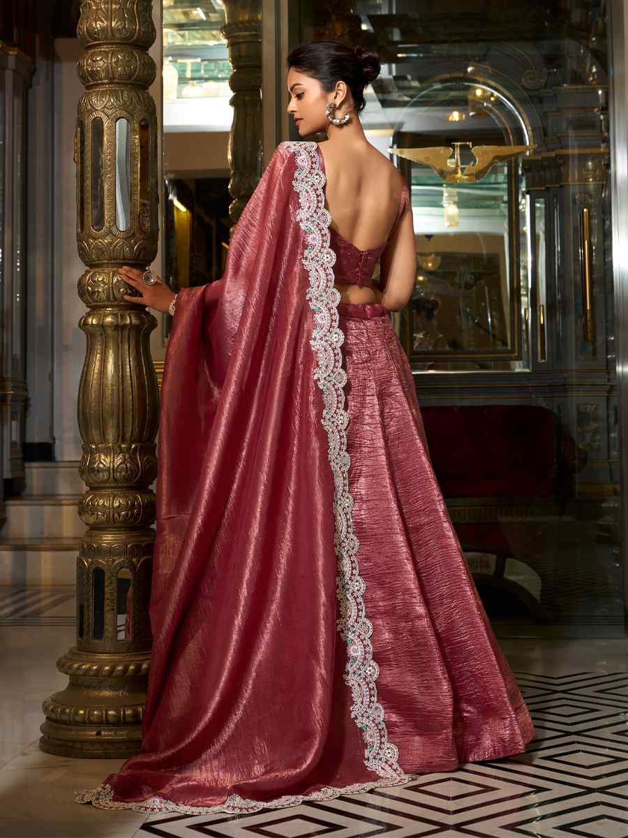 Mauve Gold Crush Embroidered Reception Wedding Lehenga Choli