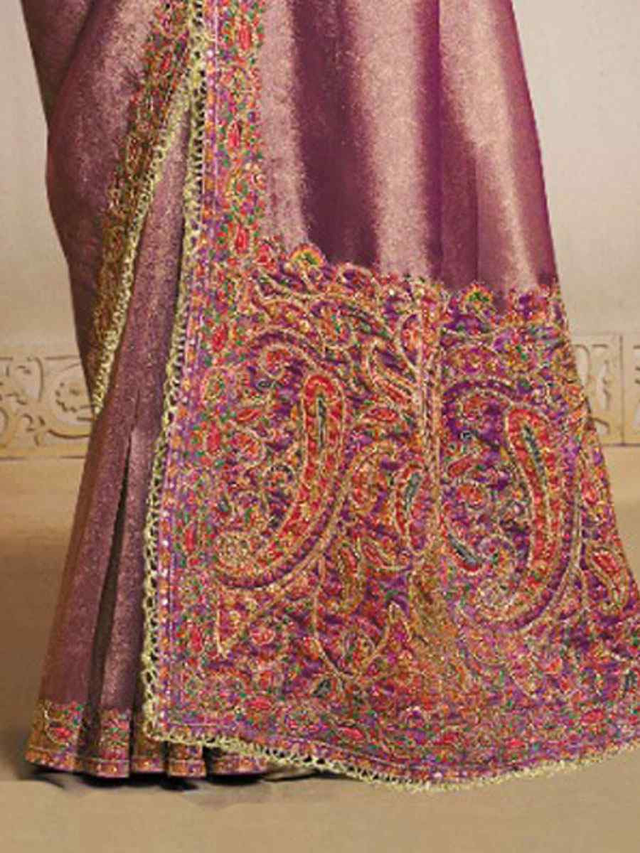 Mauve Kanjivaram Self Jacquard Silk Embroidery Festival Wedding Fancy Heavy Border Saree