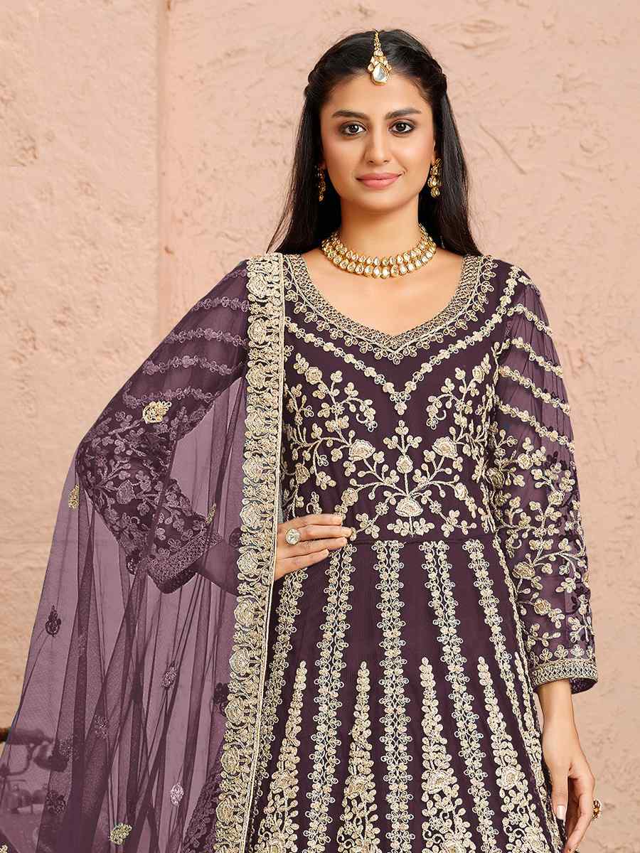 Mauve Net Embroidered Bridesmaid Wedding Anarkali Salwar Kameez