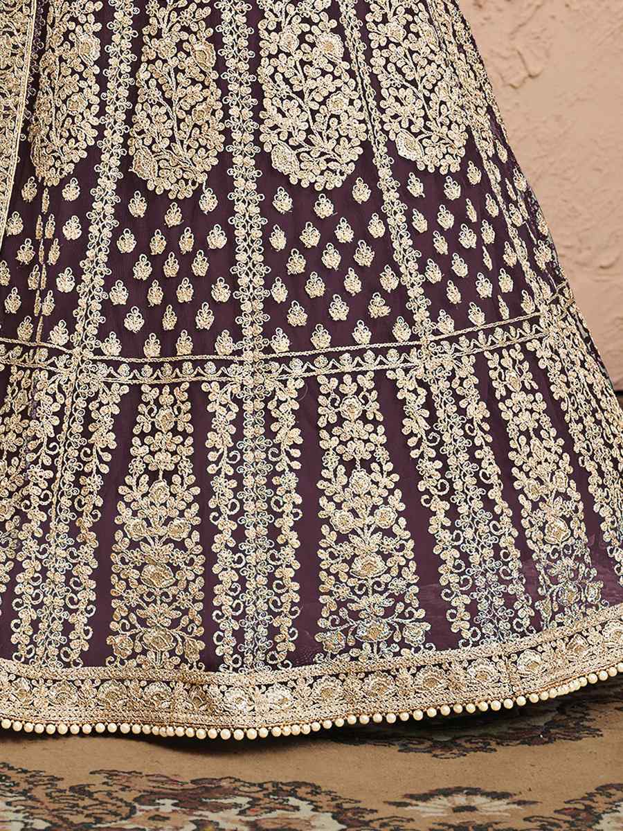 Mauve Net Embroidered Bridesmaid Wedding Anarkali Salwar Kameez