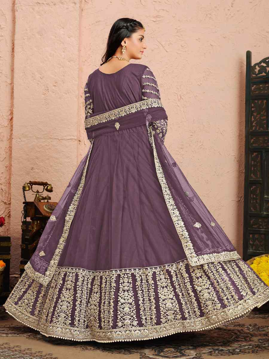 Mauve Net Embroidered Bridesmaid Wedding Anarkali Salwar Kameez