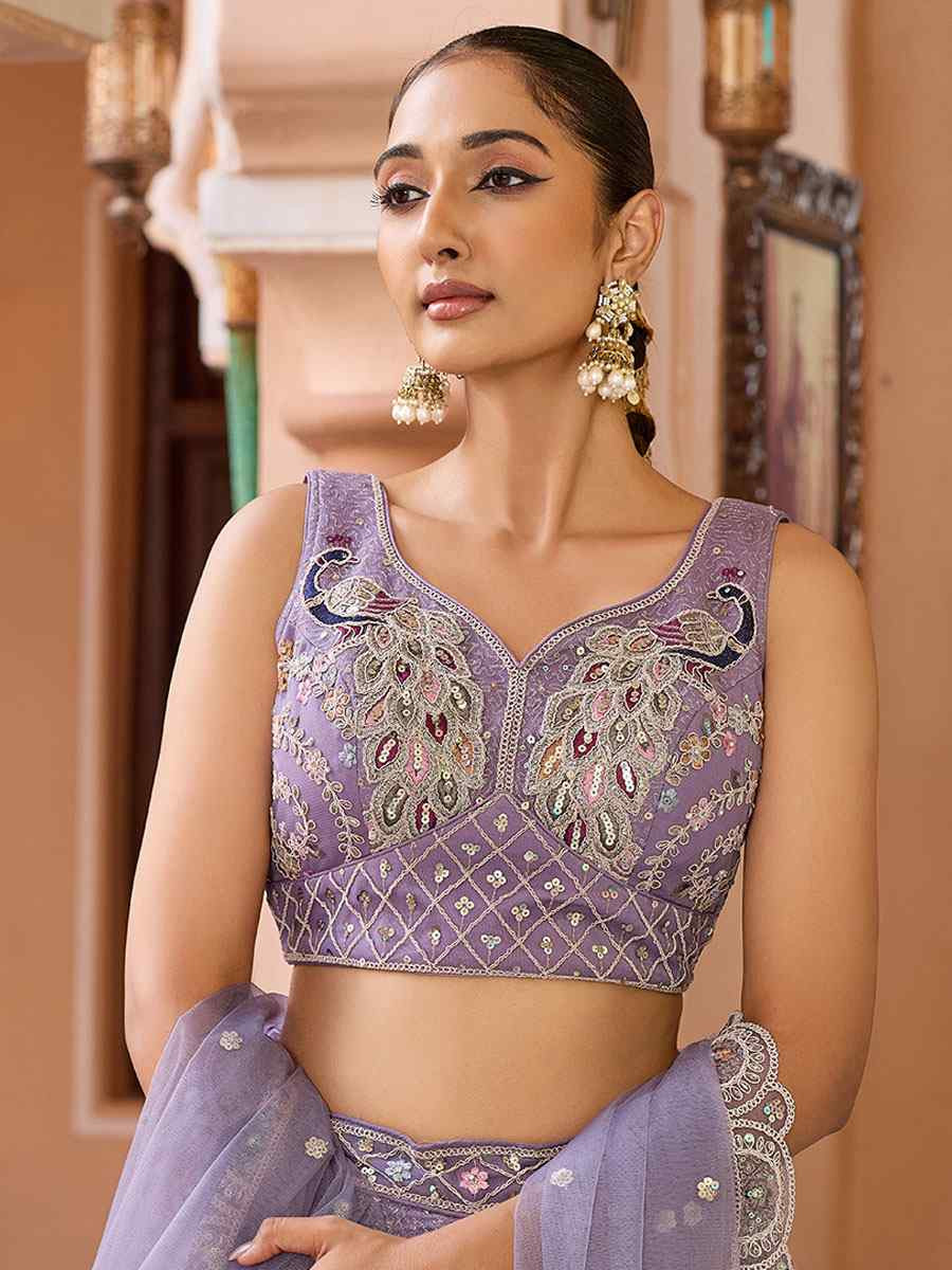 Mauve Net Embroidered Wedding Reception Festival Heavy Border Lehenga Choli