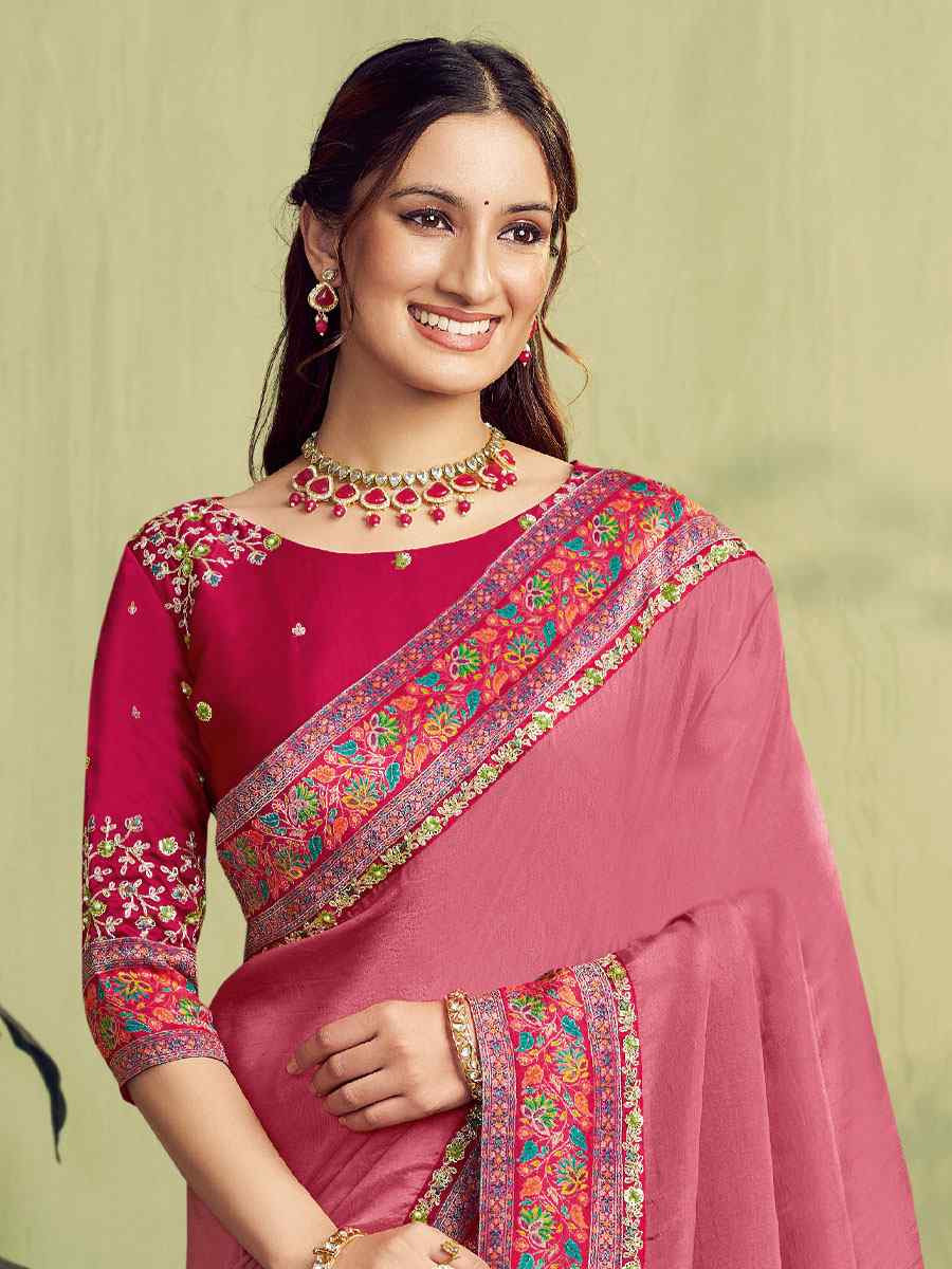 Mauve Pink Rangkat Woven Upada Silk Embroidery Bridal Reception Party Festival Wedding Fancy Heavy Border Sarees