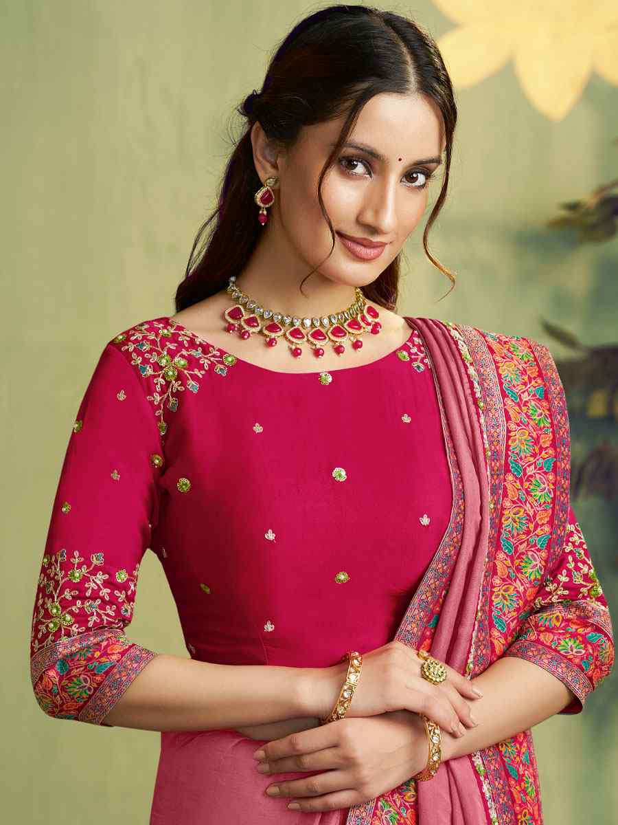 Mauve Pink Rangkat Woven Upada Silk Embroidery Bridal Reception Party Festival Wedding Fancy Heavy Border Sarees