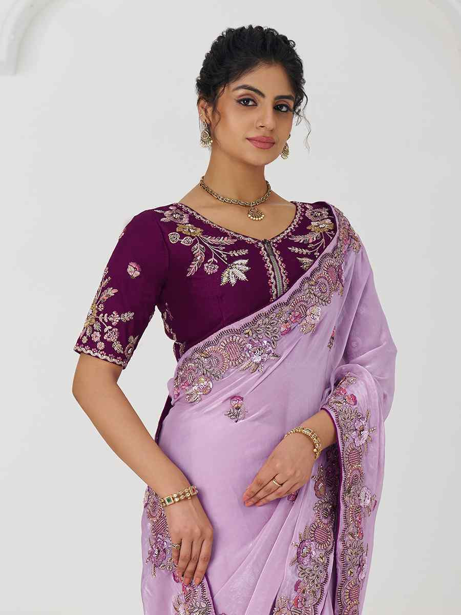 Mauve Pure Fendi Silk Embroidered Festival Wedding Fancy Heavy Border Saree