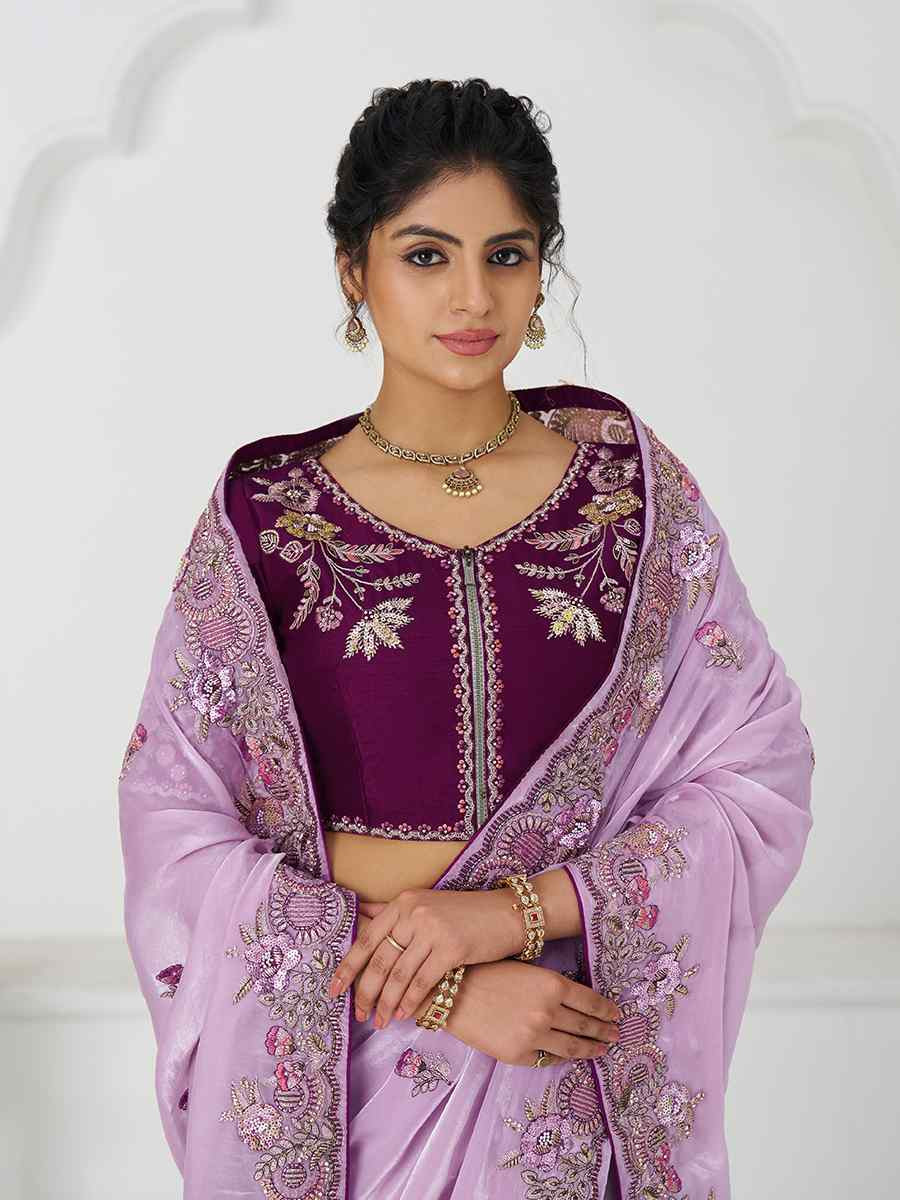 Mauve Pure Fendi Silk Embroidered Festival Wedding Fancy Heavy Border Saree