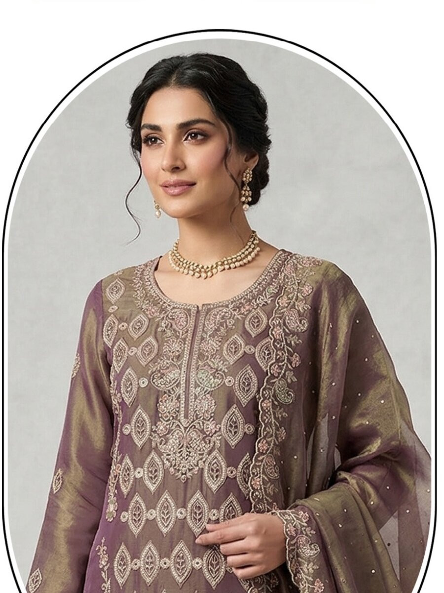 Mauve Silk Embroidery Sequins Diamond Wedding Party Festival Casual Pant Salwar Kameez