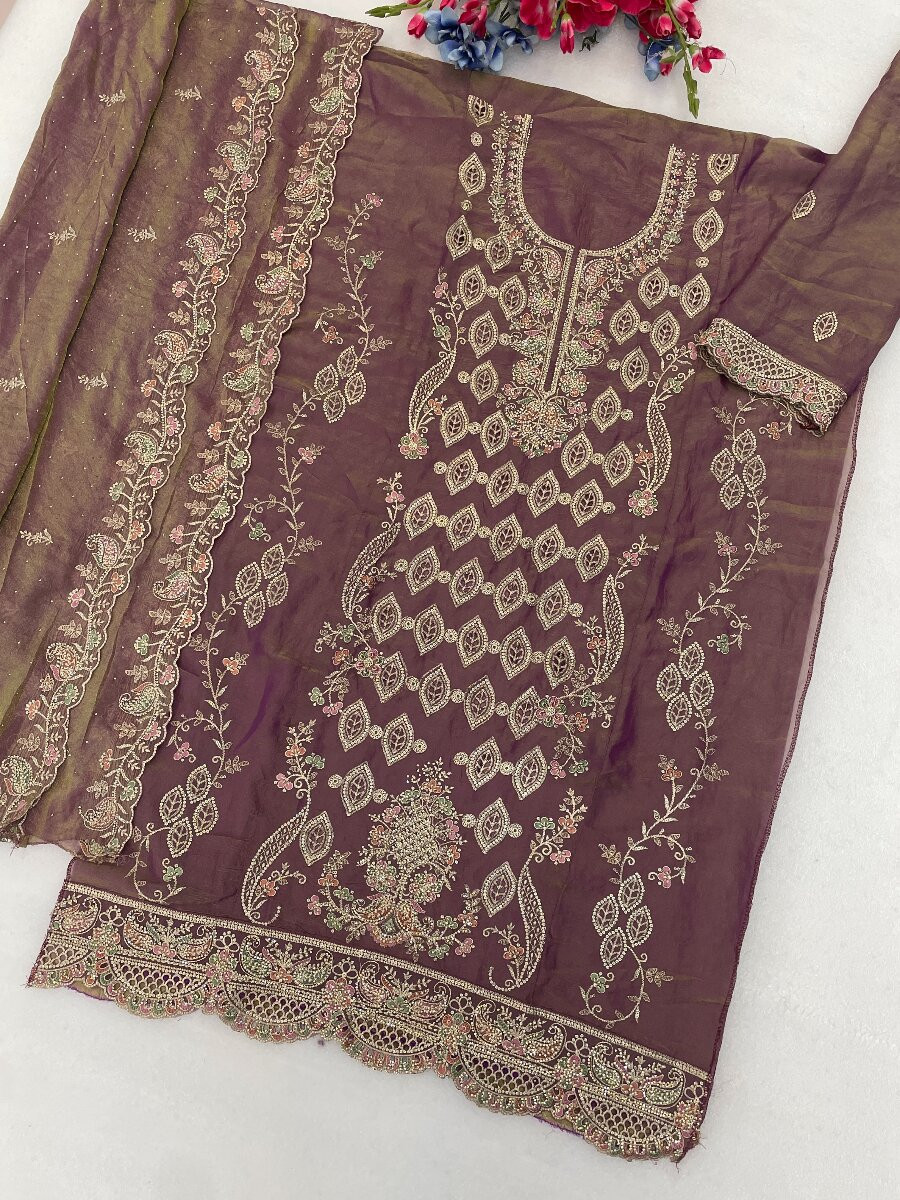 Mauve Silk Embroidery Sequins Diamond Wedding Party Festival Casual Pant Salwar Kameez