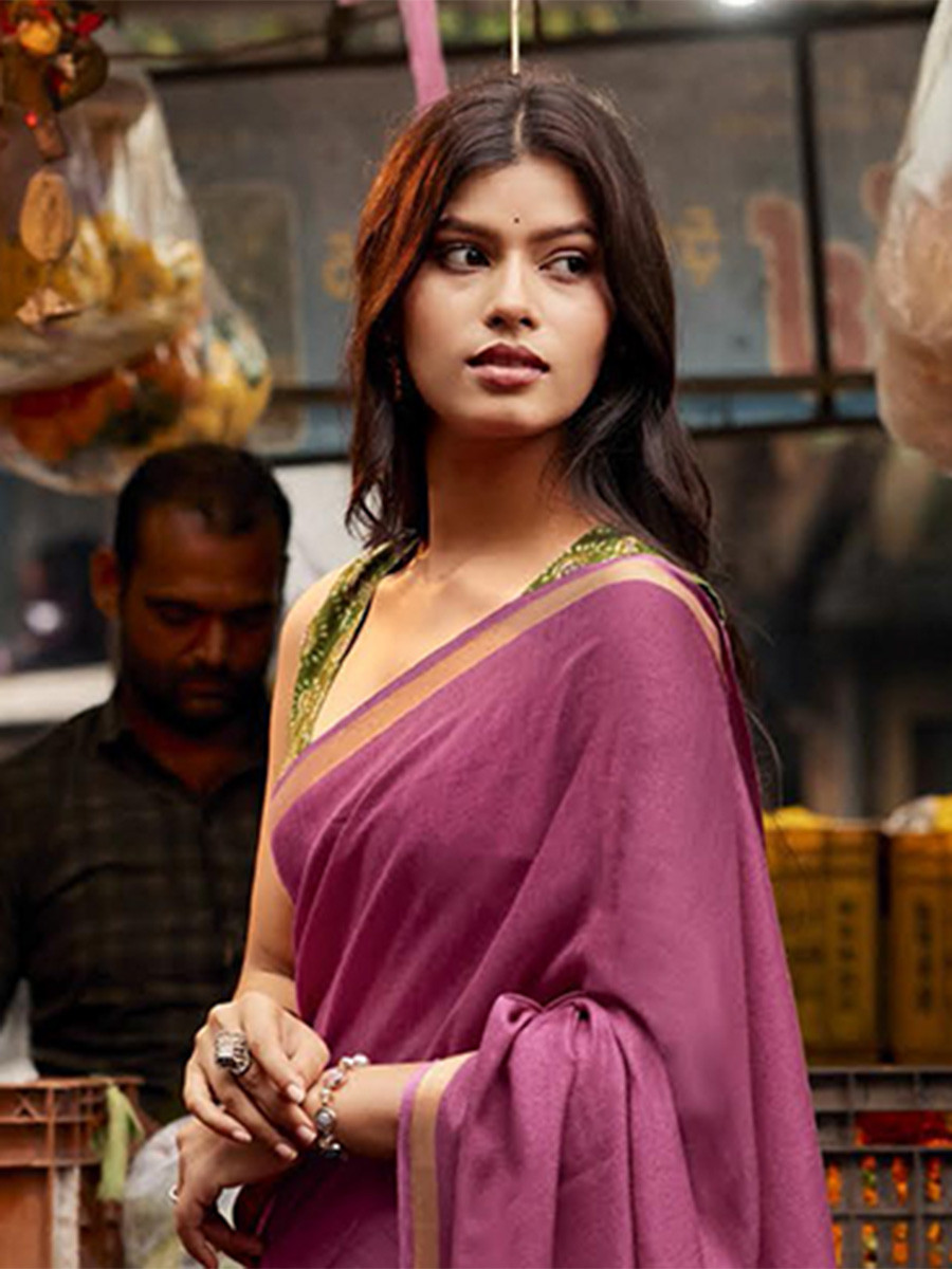 Mauve Silk Plain Casual Party Festival Wedding Fancy Classic Style Sarees