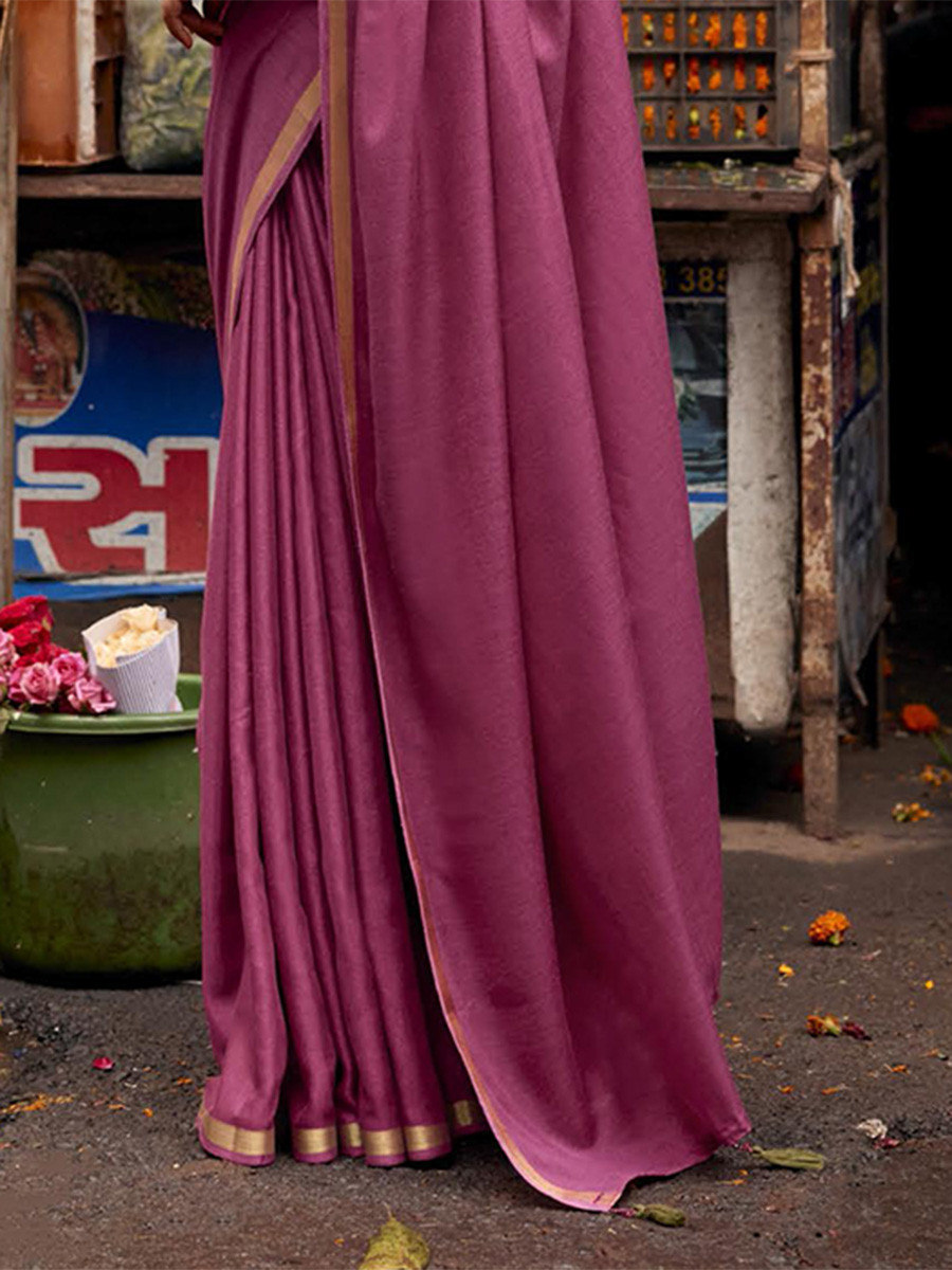 Mauve Silk Plain Casual Party Festival Wedding Fancy Classic Style Sarees