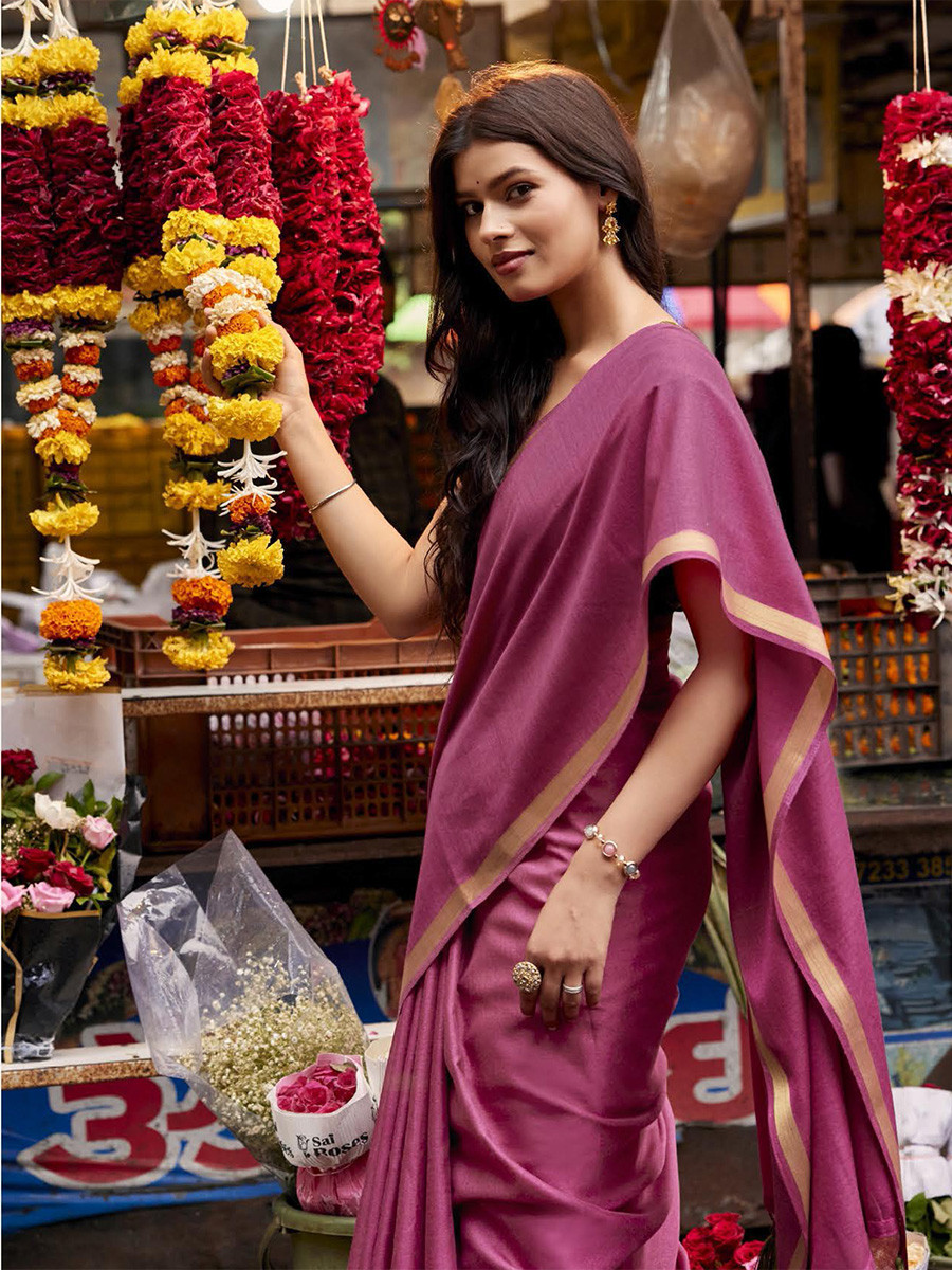 Mauve Silk Plain Casual Party Festival Wedding Fancy Classic Style Sarees
