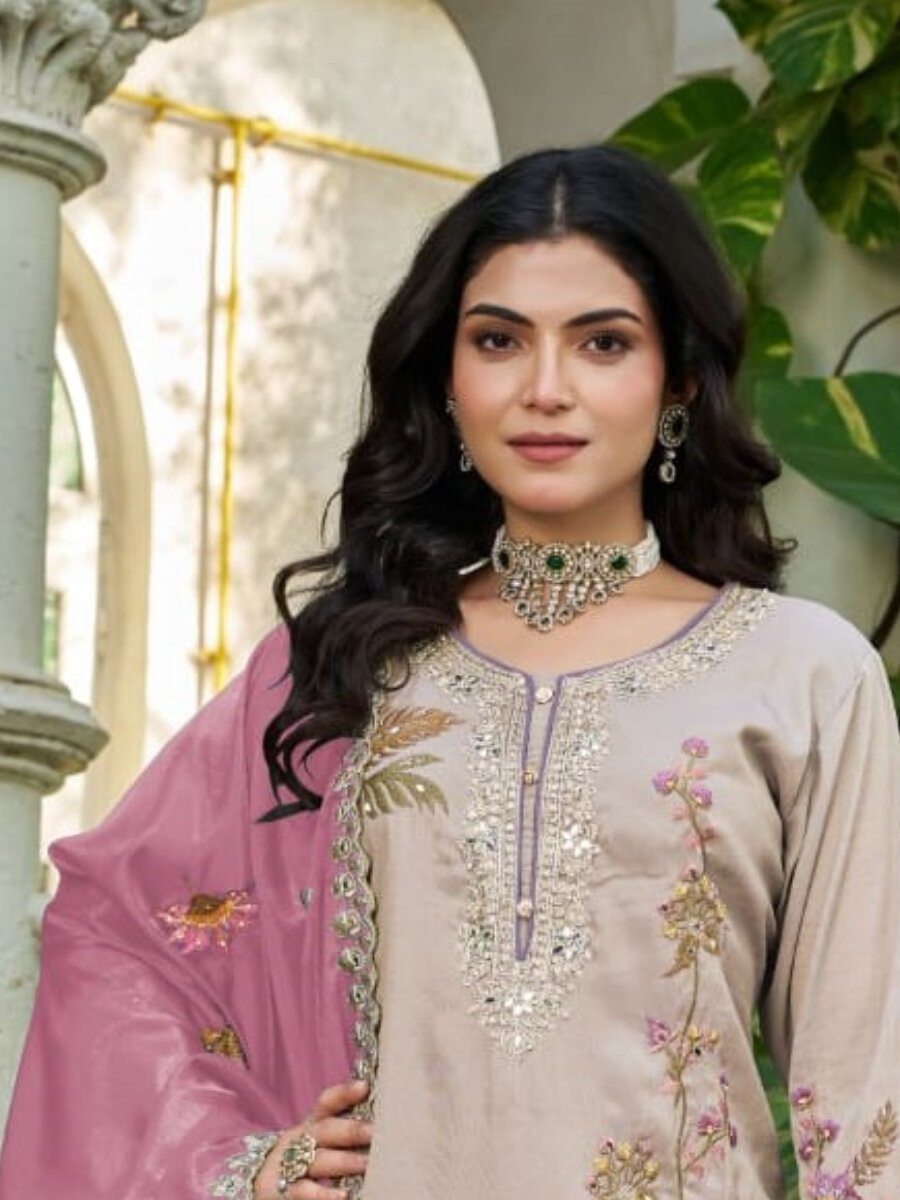 Mauve Simmer Embroidery Zari Sequins Wedding Party Festival Casual Ready Palazzo Pant Salwar Kameez
