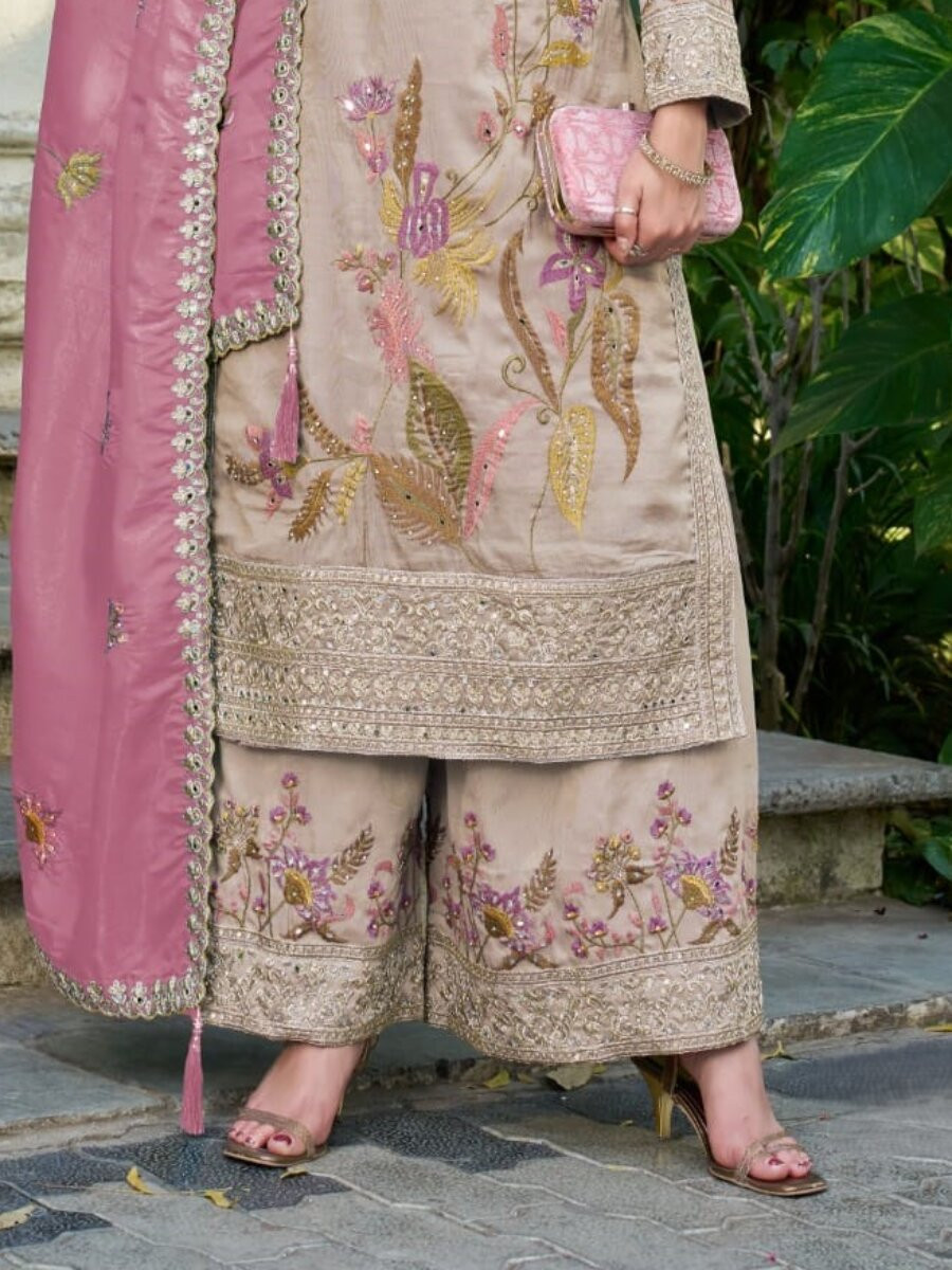 Mauve Simmer Embroidery Zari Sequins Wedding Party Festival Casual Ready Palazzo Pant Salwar Kameez