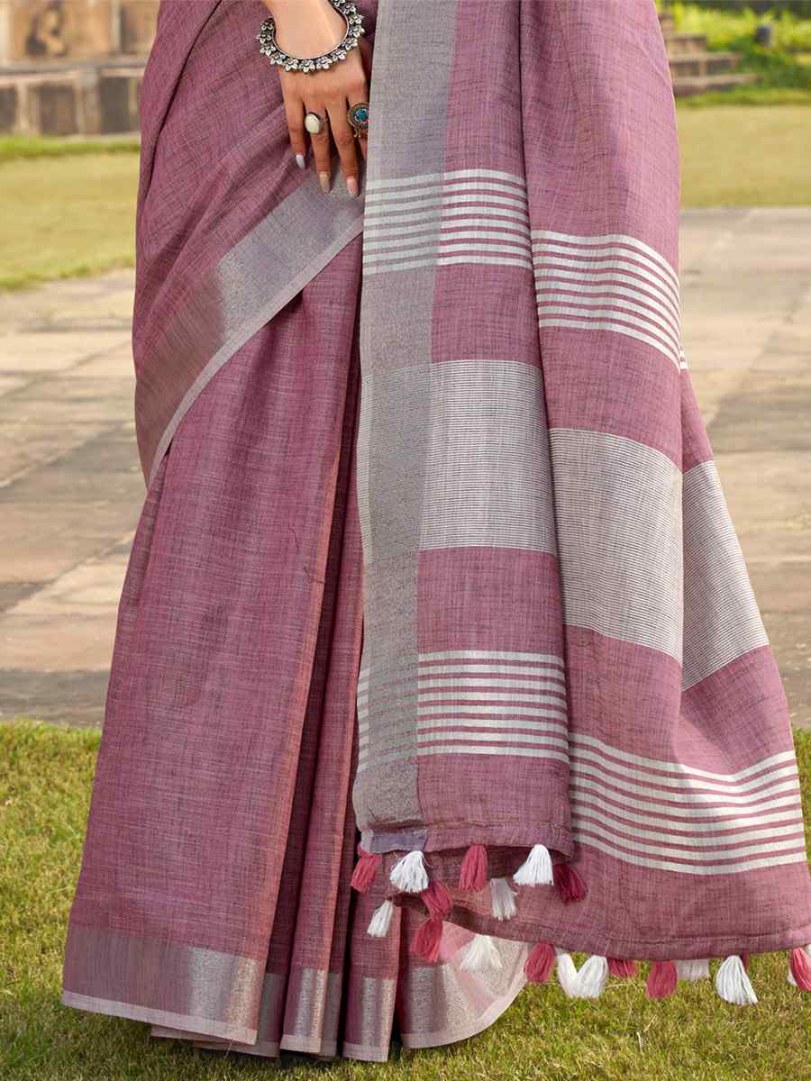 Mauve Soft linen Silk  Printed Casual Festival Contemporary Saree