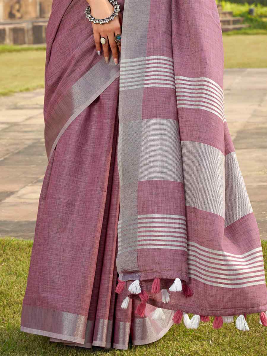 Mauve Soft linen Silk Printed Casual Festival Contemporary Saree