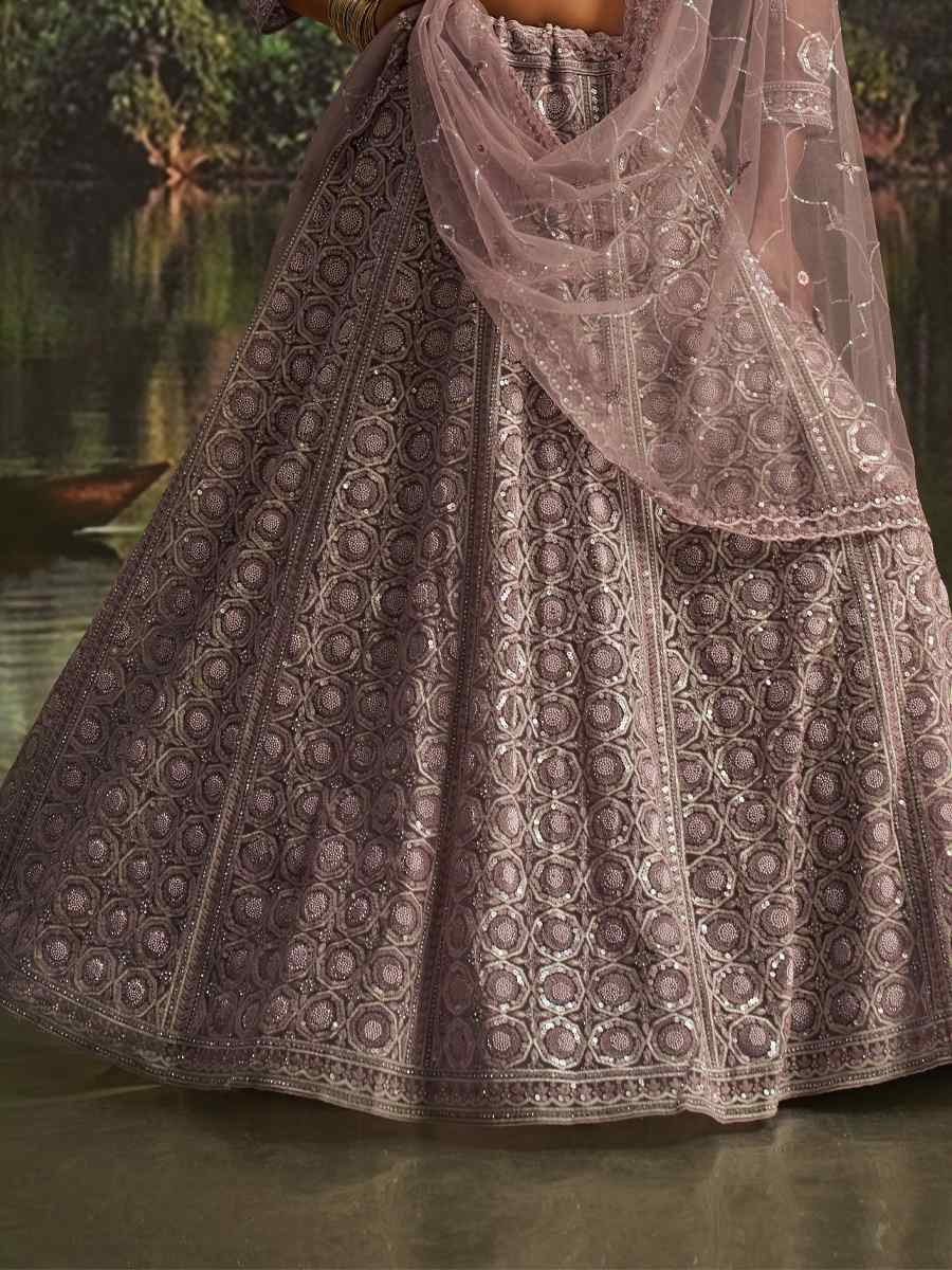 Mauve Soft Net Embroidered Festival Wedding Party Reception Heavy Border Lehenga Choli
