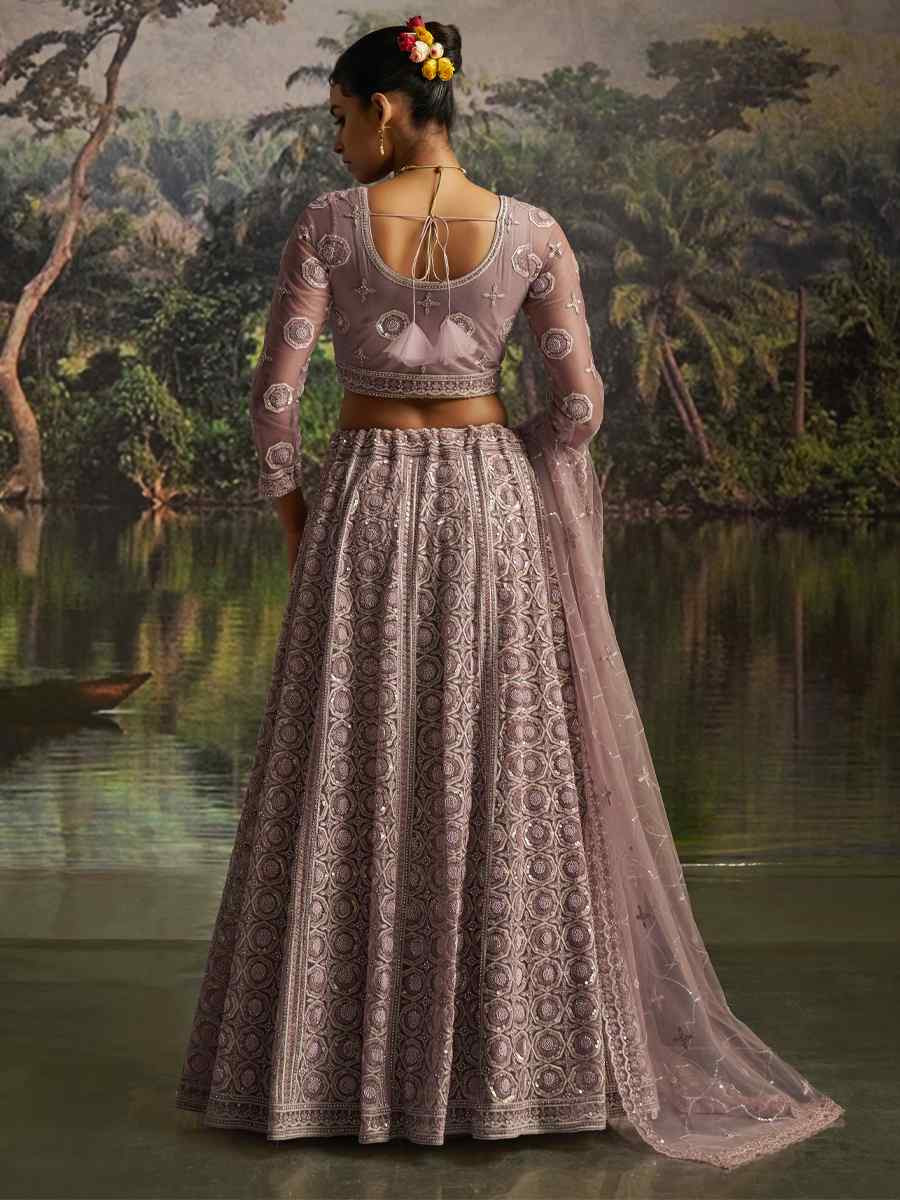 Mauve Soft Net Embroidered Festival Wedding Party Reception Heavy Border Lehenga Choli