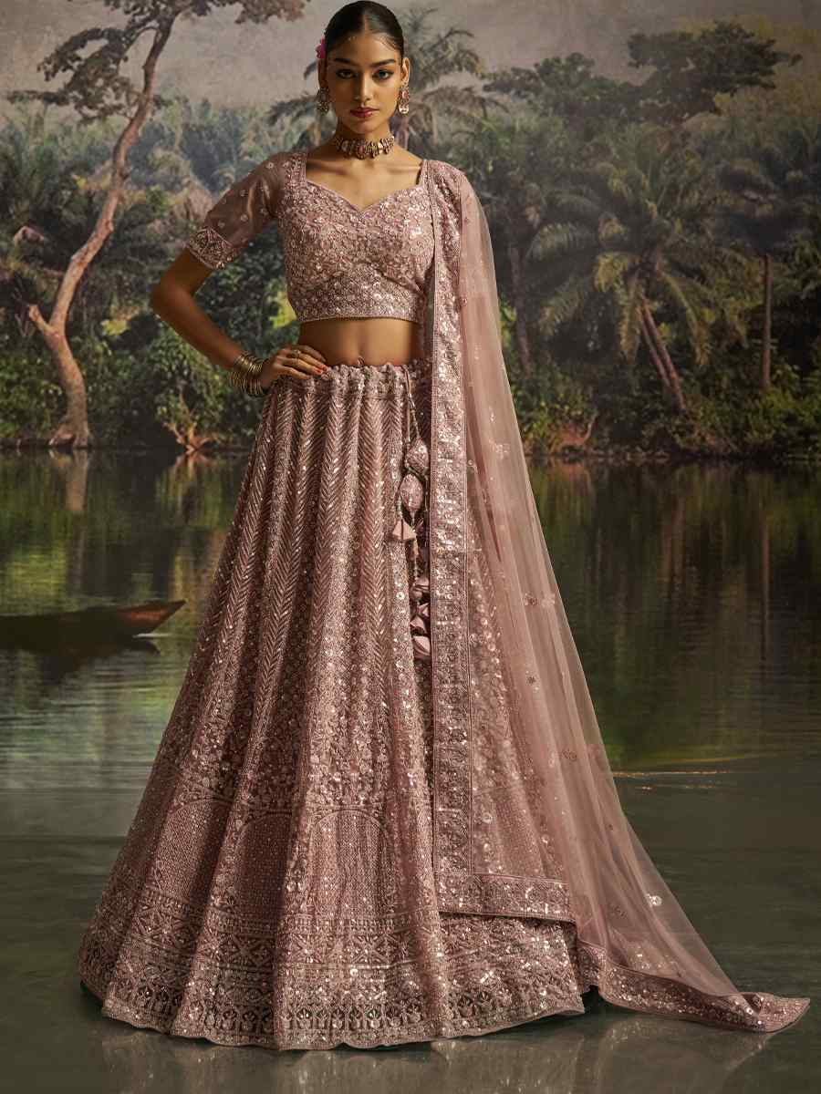 Mauve Soft Net Embroidered Festival Wedding Party Reception Heavy Border Lehenga Choli