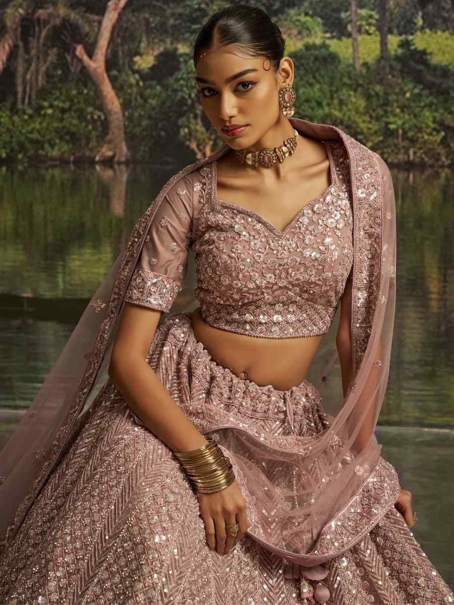 Mauve Soft Net Embroidered Festival Wedding Party Reception Heavy Border Lehenga Choli